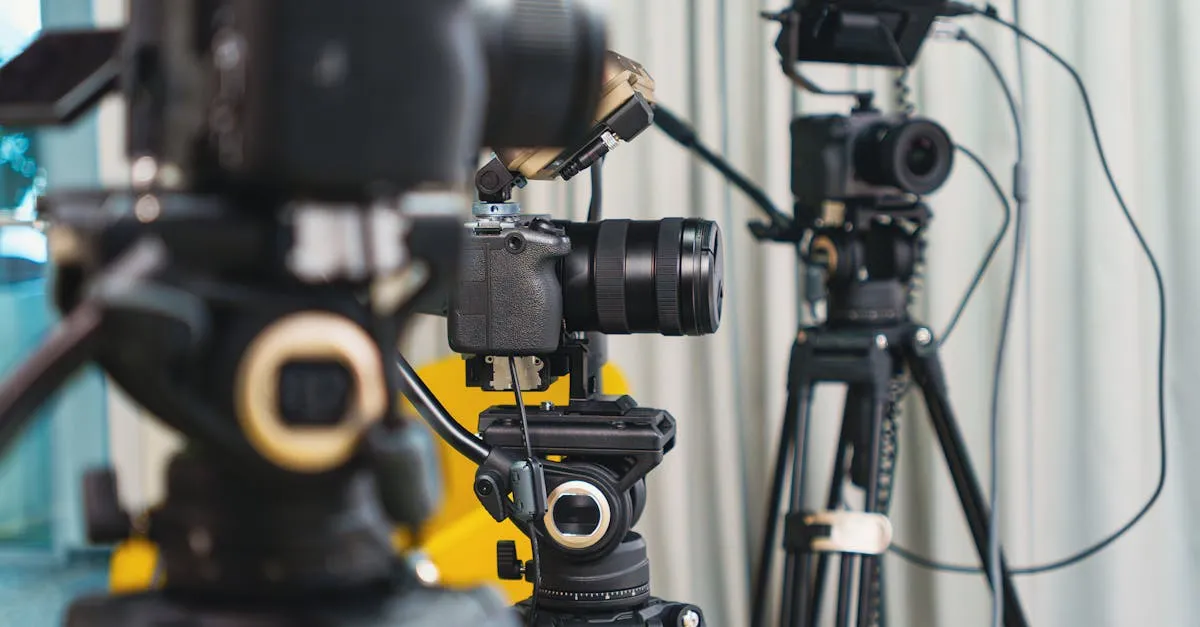 a video recording setup with lighting and audio