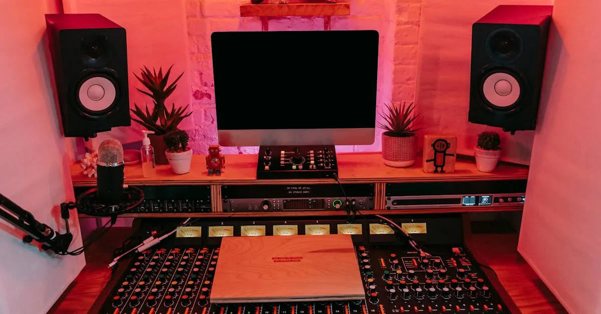 Home recording studio setup with acoustic treatment
