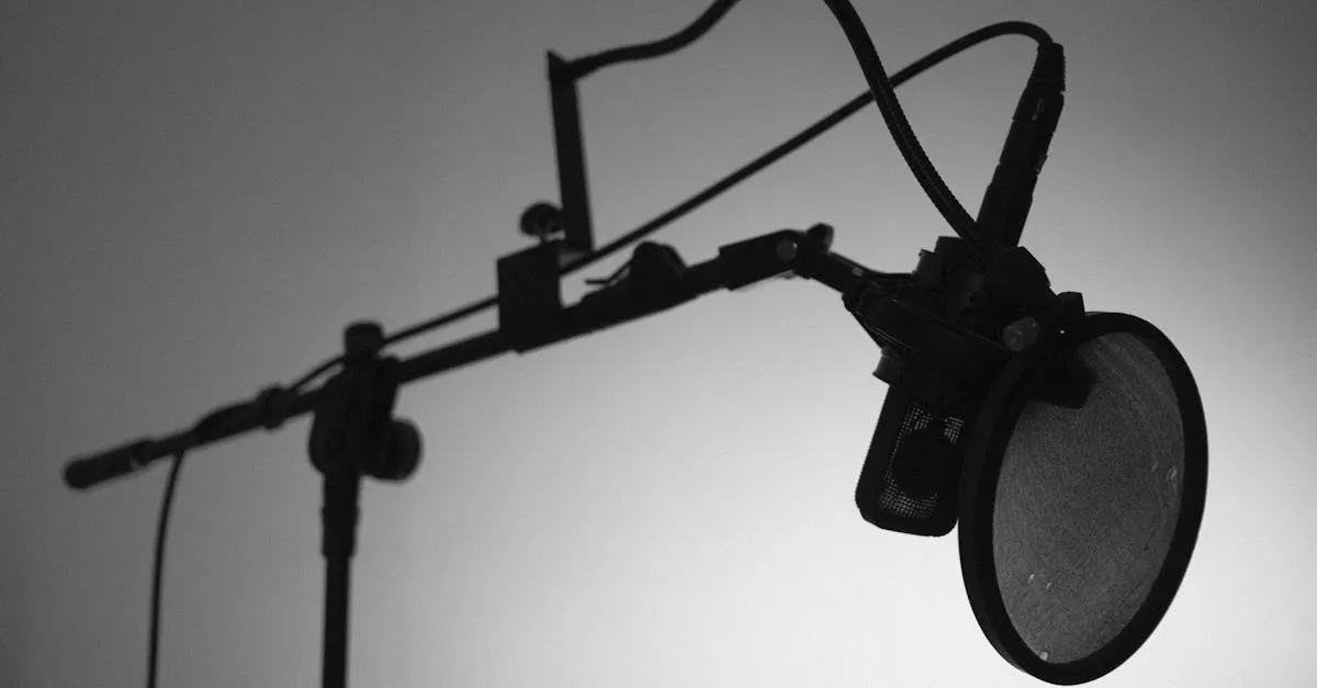 Podcast microphone with boom armInnoGear Boom Arm on desk